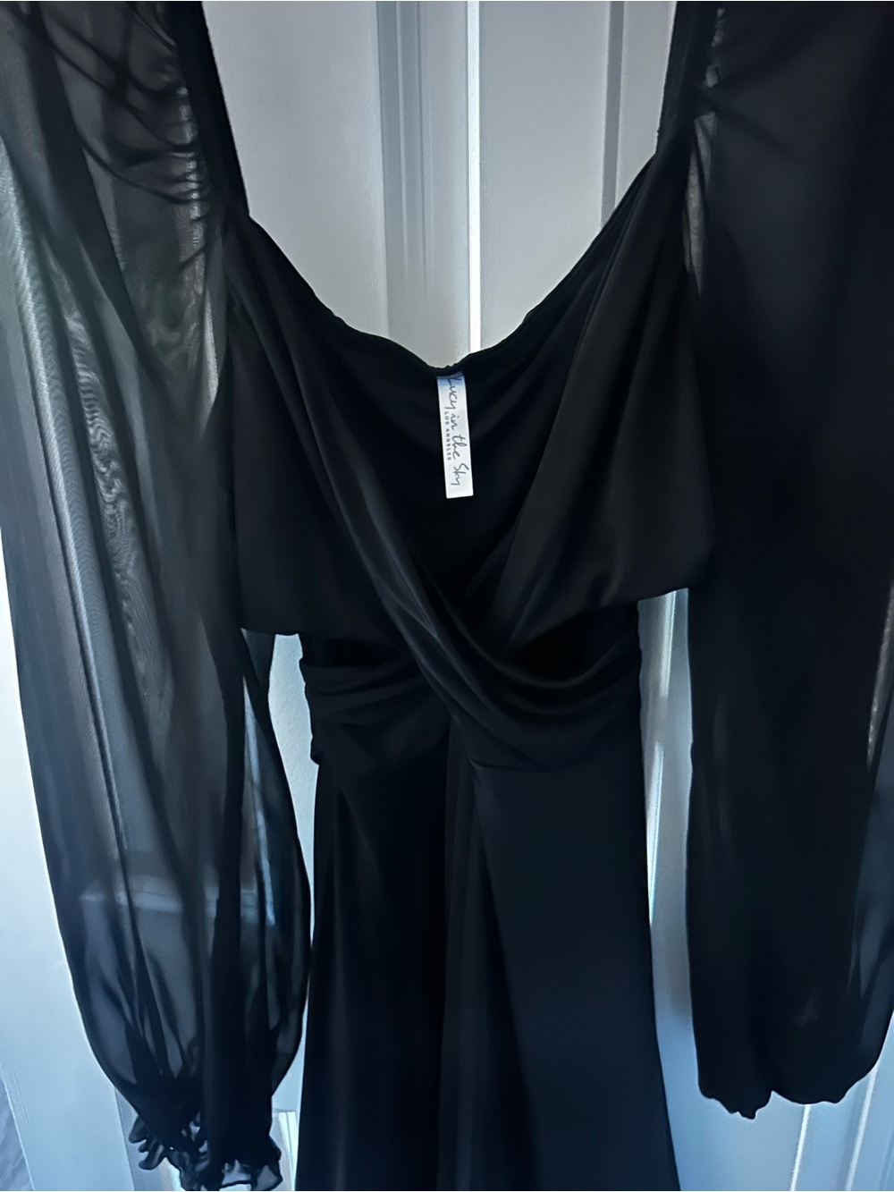 Elegant Black Sheer-Sleeve Dress